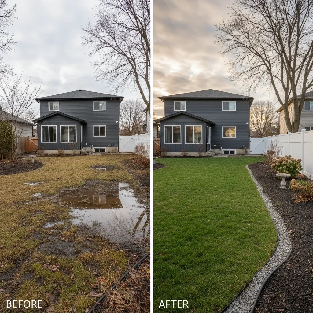 Drainage service transformation - before and after by Legacy Landscaping Etobicoke in Etobicoke